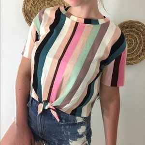 Love Fire Striped Knot Tie Crop Tee
